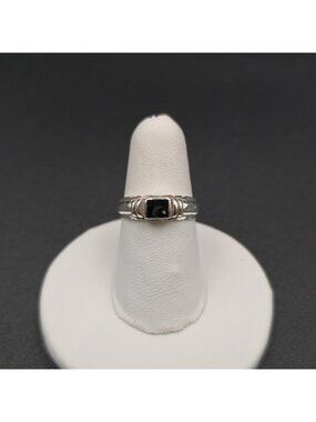 Size 5 Sterling Silver Genuine Black Onyx Bezel Set Band Ring A7494